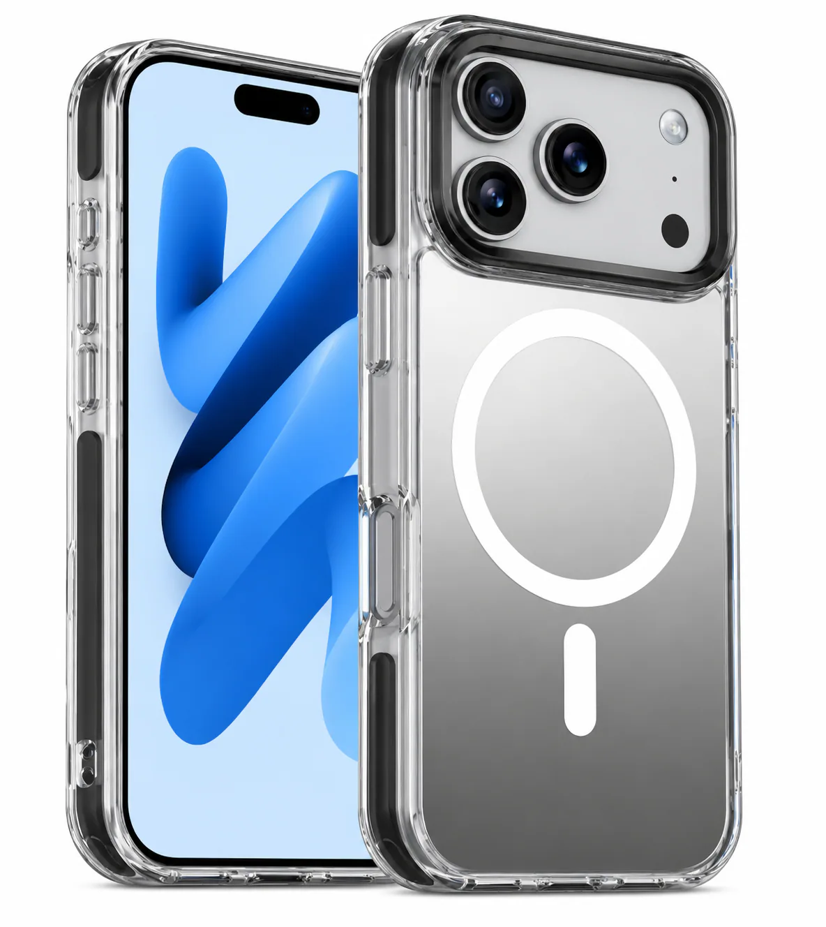 Forro XBASE DuoHybrid para iPhone 17 Pro Max color plateado con en color negro