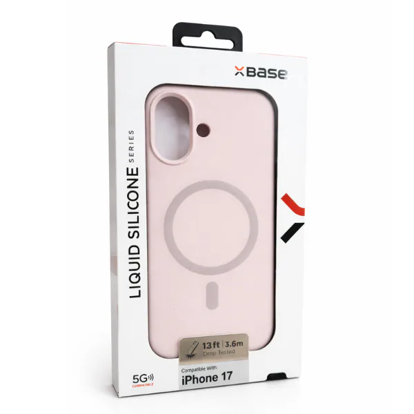 Forro XBASE silicona líquida con MagSafe para iPhone 17 en color rosado
