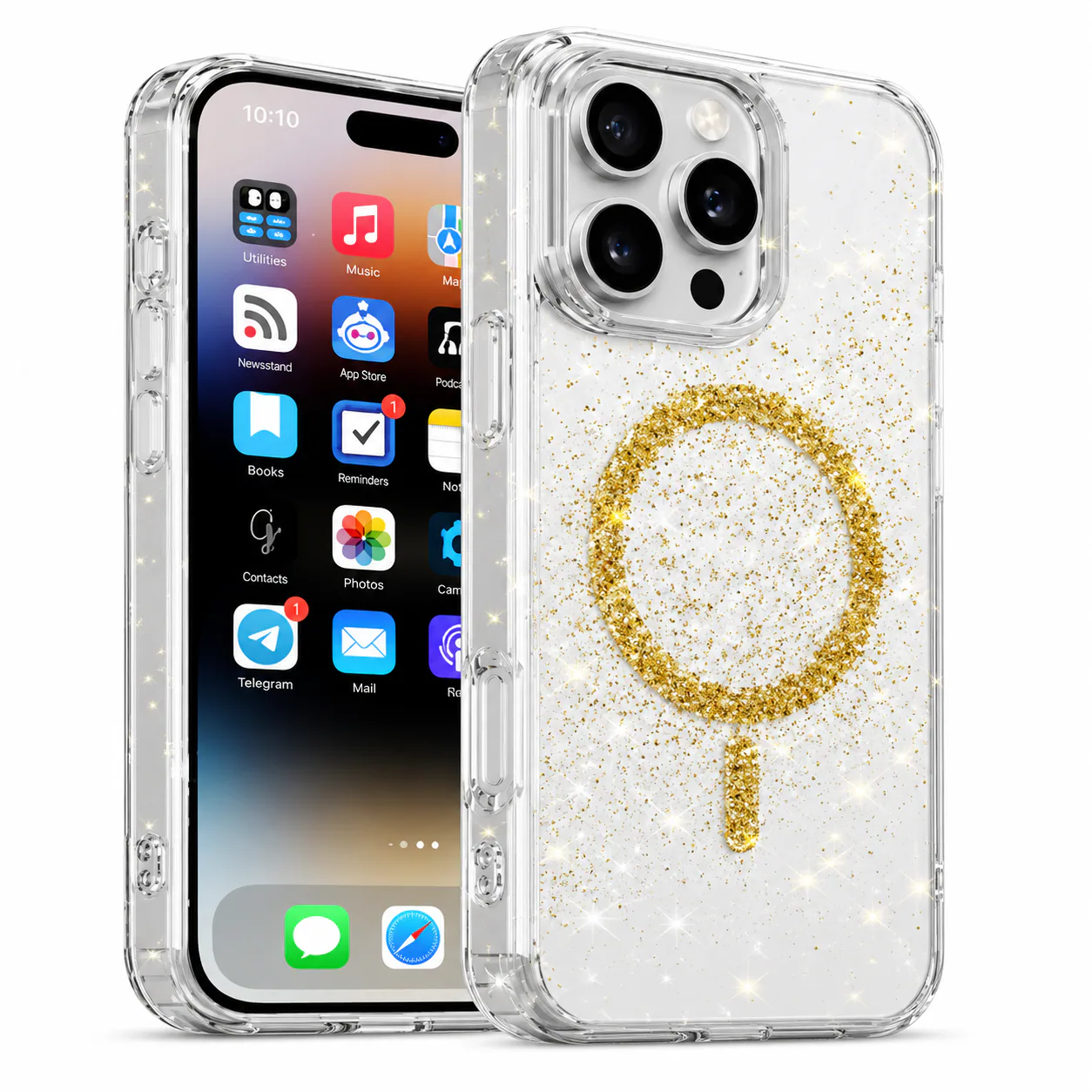 Forro XBASE Sparkle con MagSafe para iPhone 16 Pro Max color franja dorada