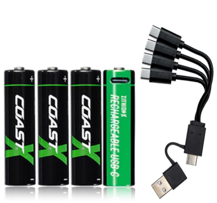 Coast 4 Pilas Recargables ZXAA Zithion-x AA con Cable