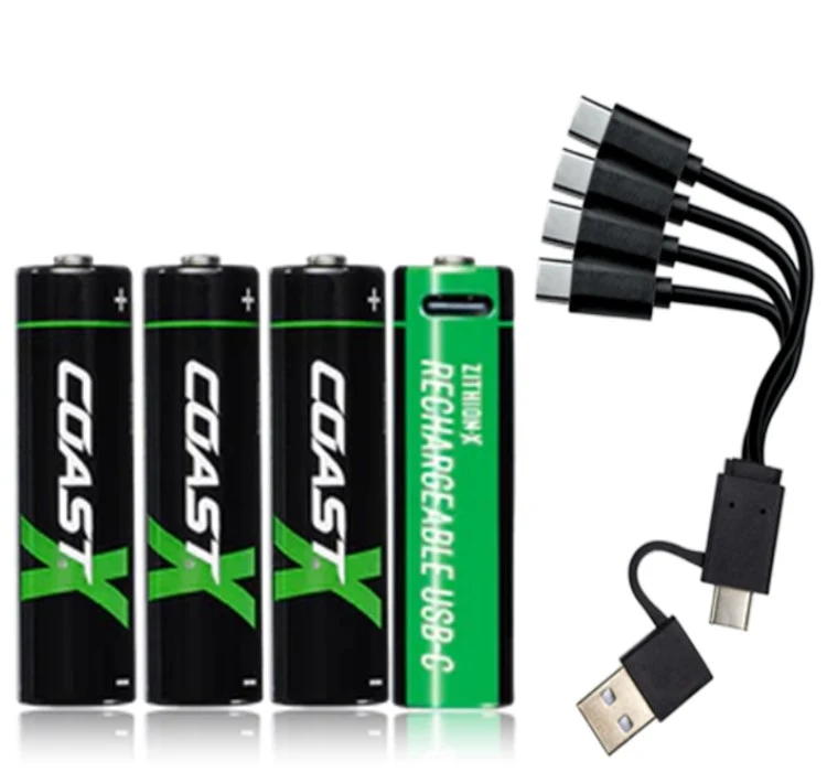 Coast 4 Pilas Recargables ZXAA Zithion-x AA con Cable