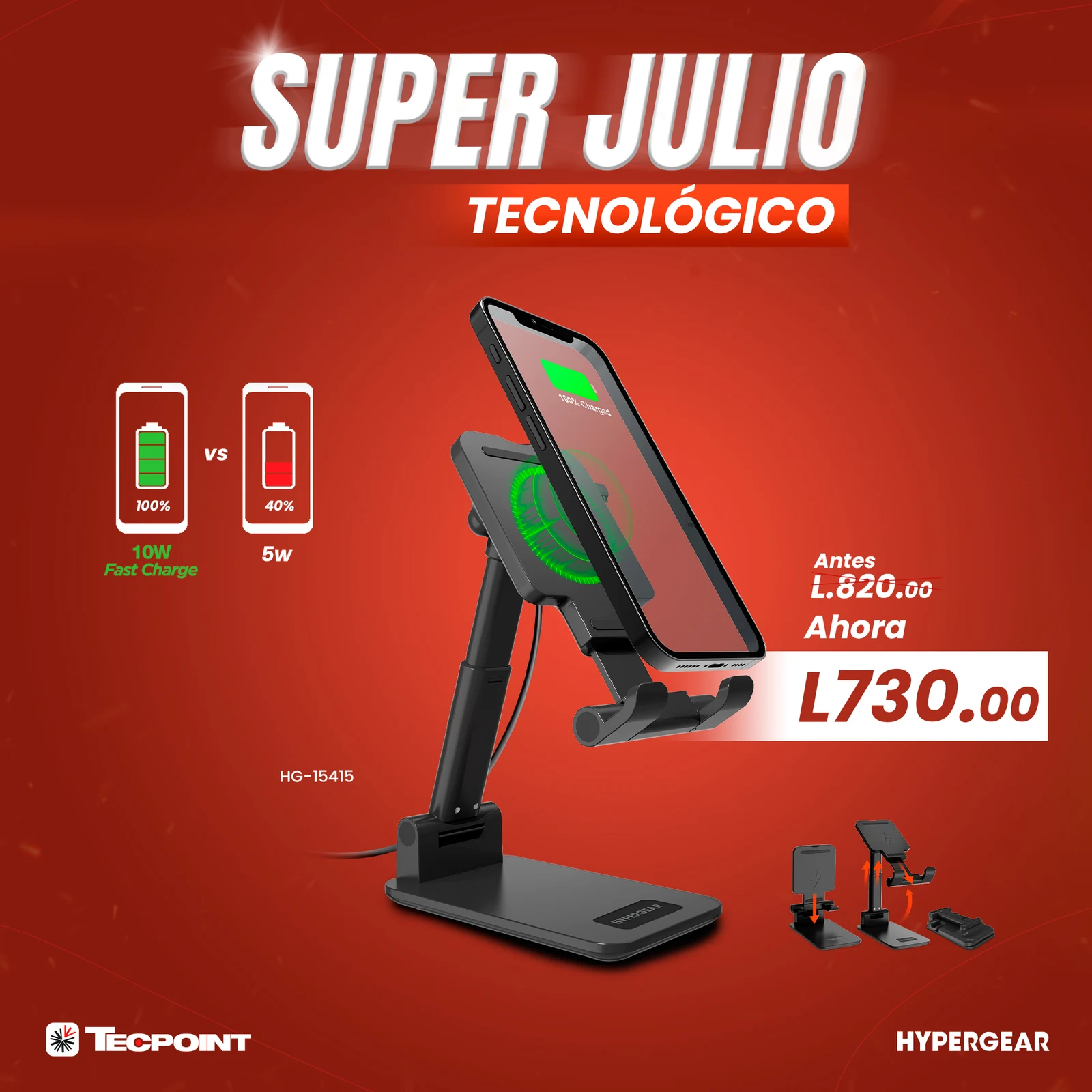 Hypergear PowerFold 10W Wireless Charging Stand Black