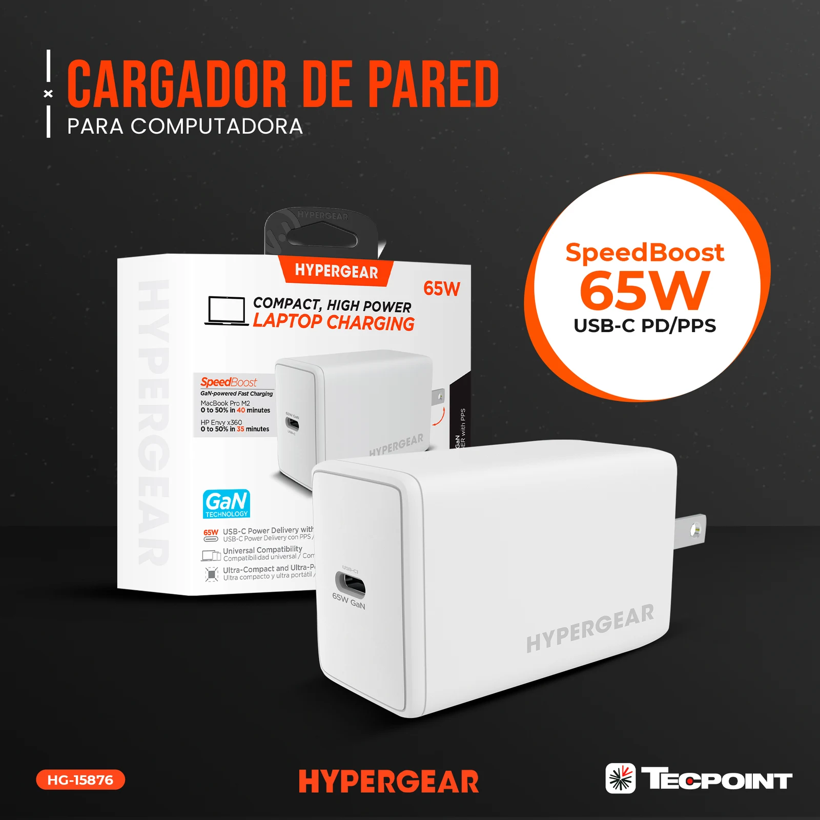 Imagen de HyperGear SpeedBoost 65W USB-C PD/PPS GaN Laptop Chg White