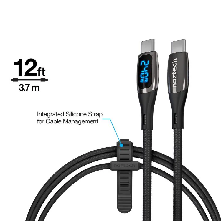 Imagen de Naztech DigiWATT USB-C to USB-C Digital LED Cable 12ft Black