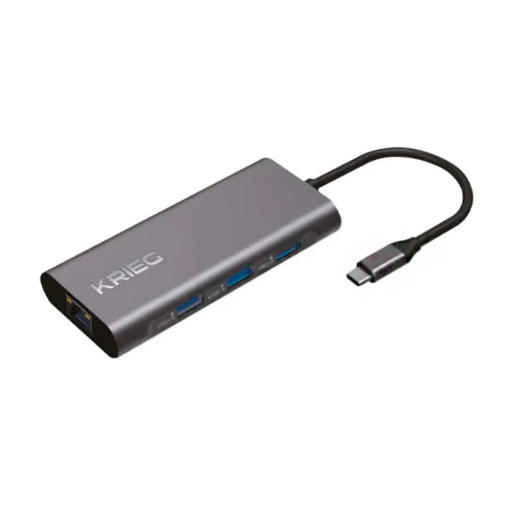 KH-02 Krieg HUB 8 en 1 Type-C a PD + USB*3 + HDMI + TFSD + LAN Gris
