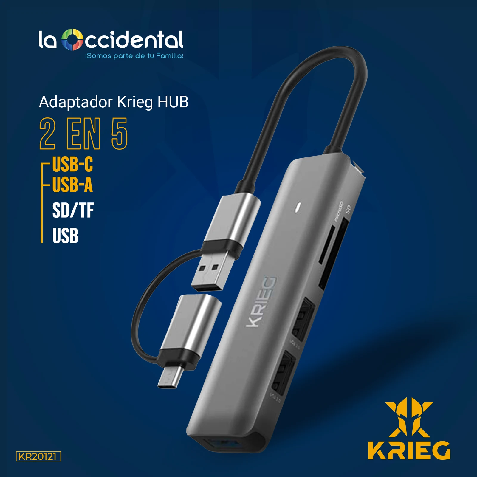 KH-03 Krieg HUB 2 en 5 Type C a USB Type C/USB a USB 2.0*2 + TF/SD + USB 3.0 Gris