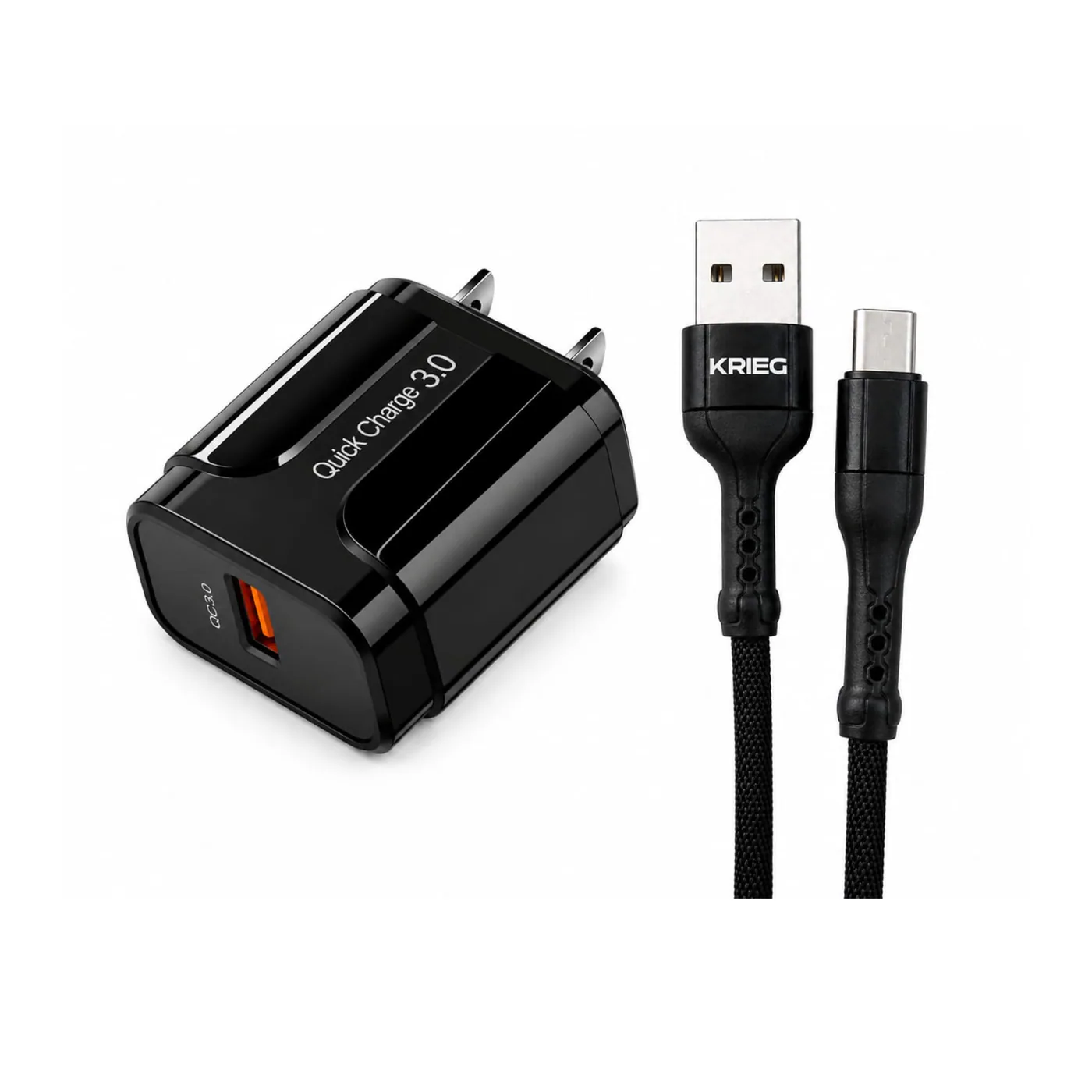 Cargador KRIEG KC 31 18W con cable Type C 2 m carga rápida para Android