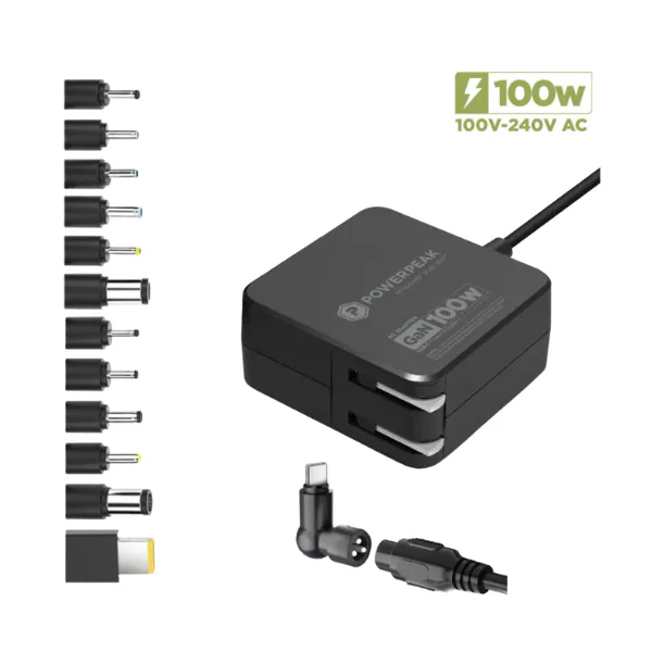 Cargador para laptop PowerPeak 100W en color negro
